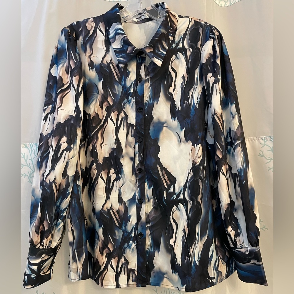Zeagoo Abstract Black and Blue Blouse